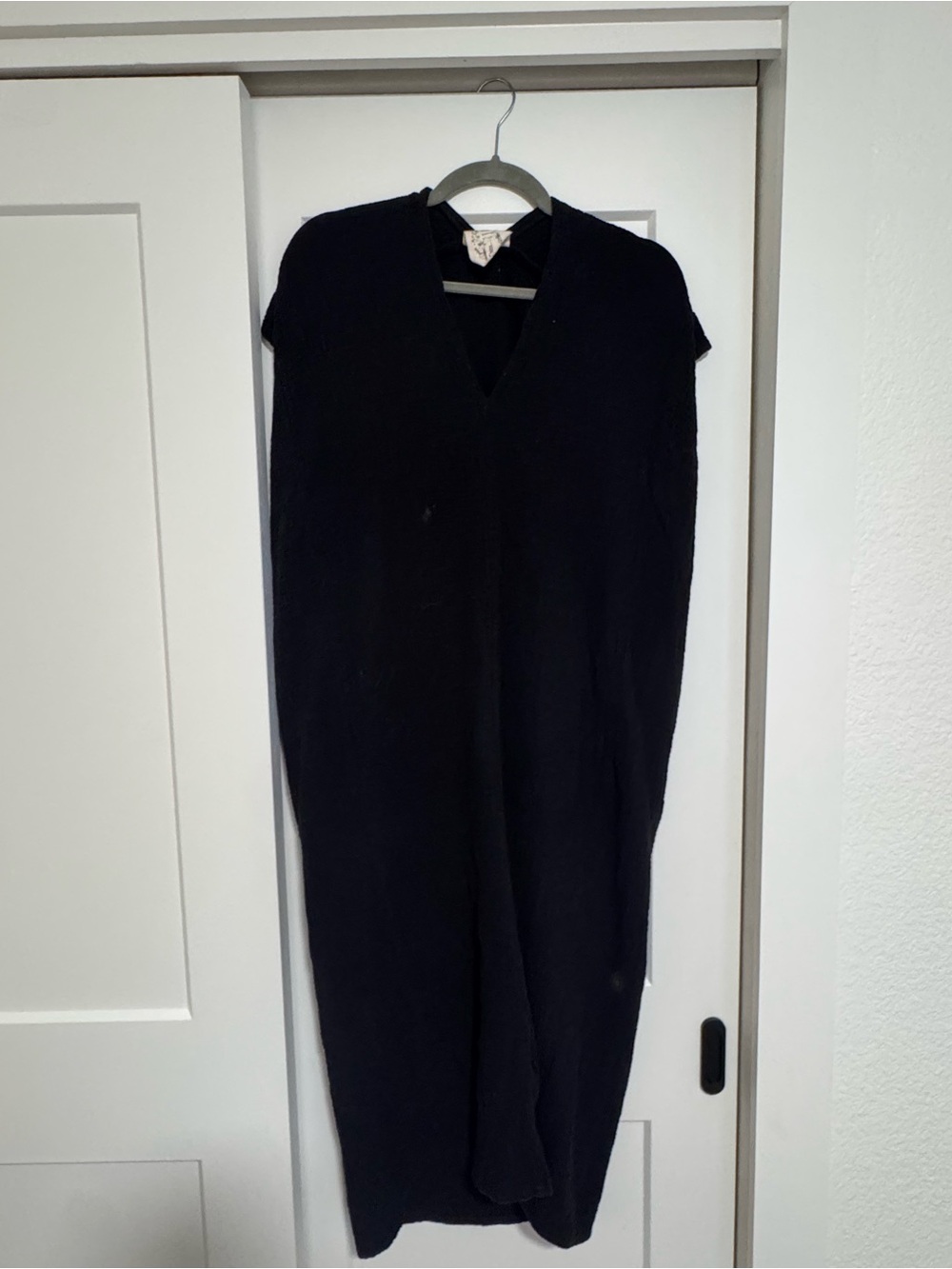 Miranda Bennett Indie Designer Organic Cotton Black V-Neck Sleeveless Knit Dress